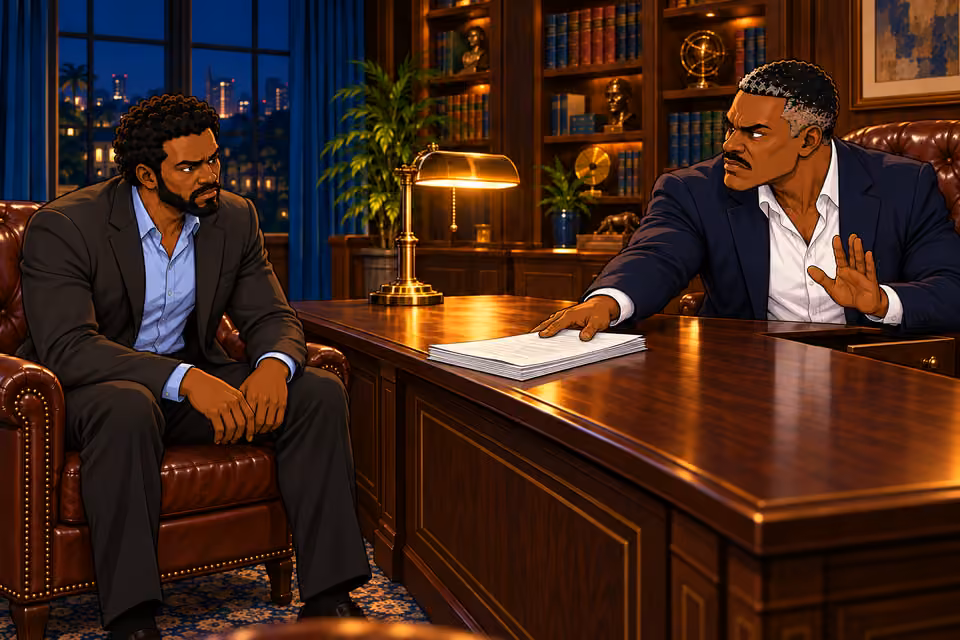 Victor slides a stack of records toward Marcus.