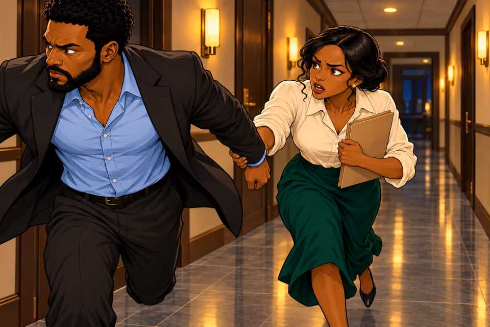 Claire asks where they are going as they run.