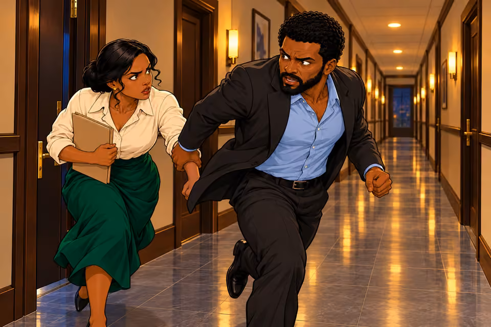 Marcus leads Claire away from the danger.