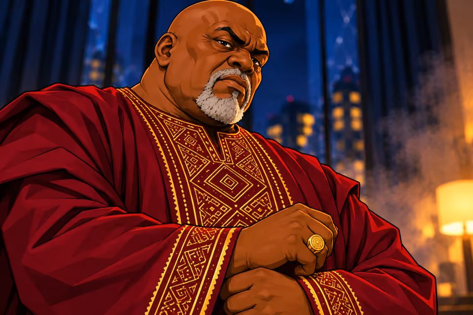 Baba Jide confronts the defeated Victor.