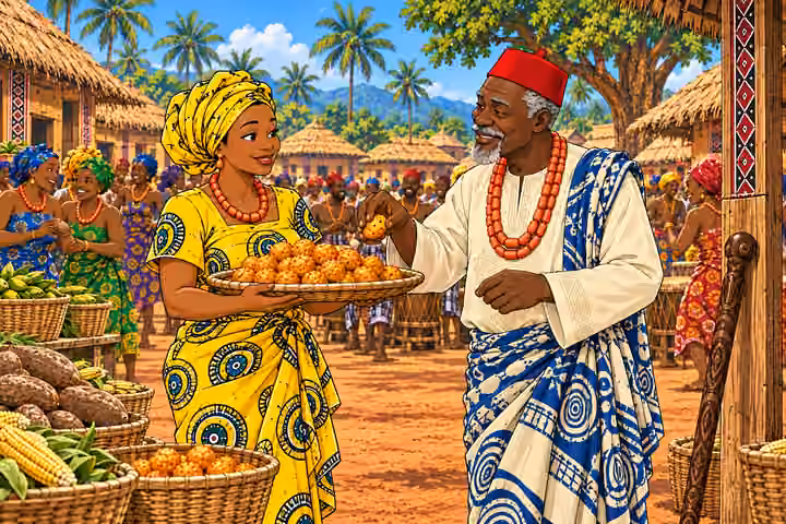 Nneka offers akara to the chief.