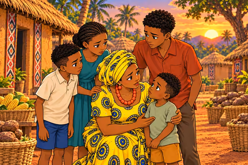 Nneka tells the children to stay close.