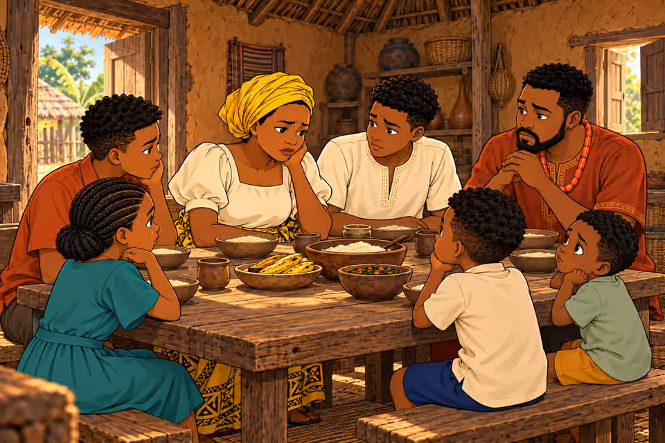 The family sits through an uneasy breakfast.