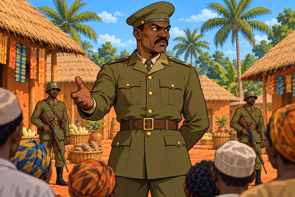 Ibrahim threatens the gathered villagers.