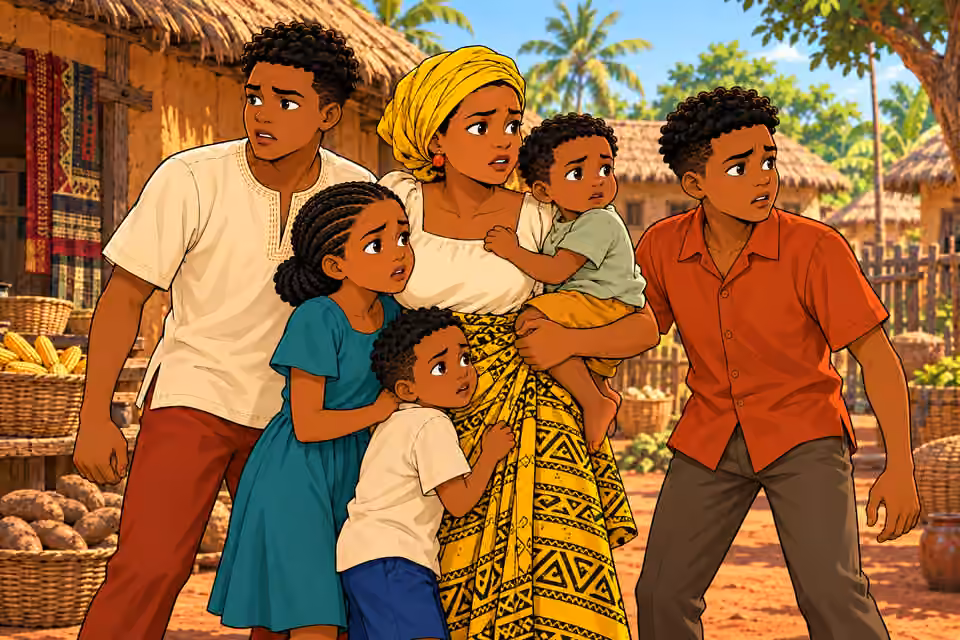 Nneka holds the children close after Ibrahim’s threat.