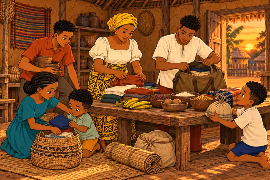 The family begins packing as the sun sets.