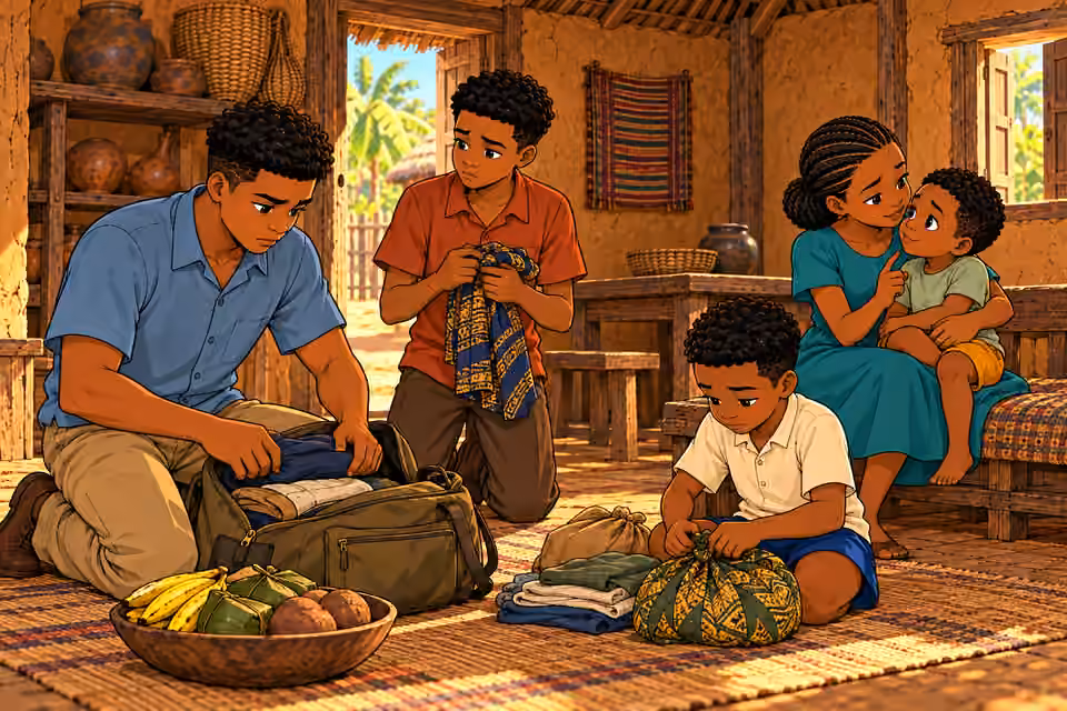 The children quietly pack their essentials.