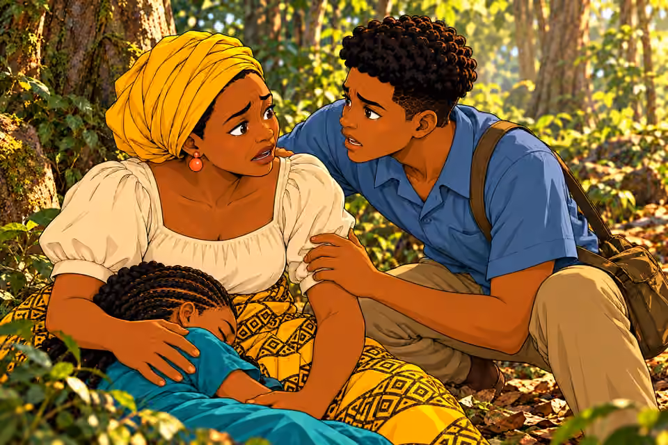Chima urges his mother to leave as soldiers approach.