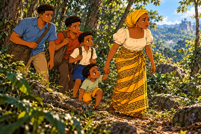 Nneka takes Obi’s hand and rises to lead her surviving children onward.