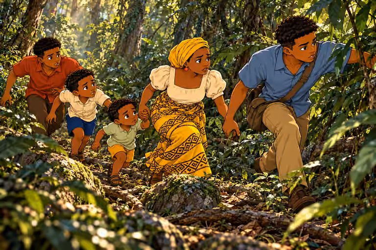 Nneka and her four surviving sons flee deeper into the forest.