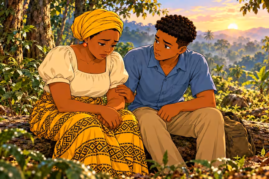 Chima quietly asks his mother whether she is alright.