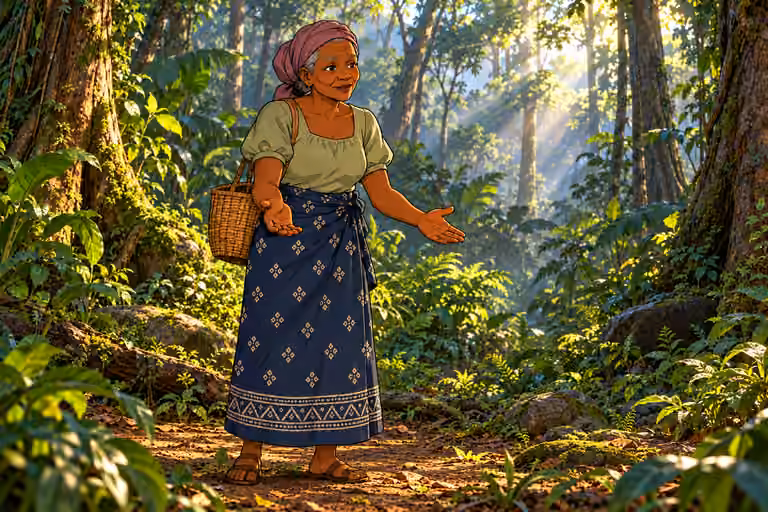 The older woman greets the family peacefully.