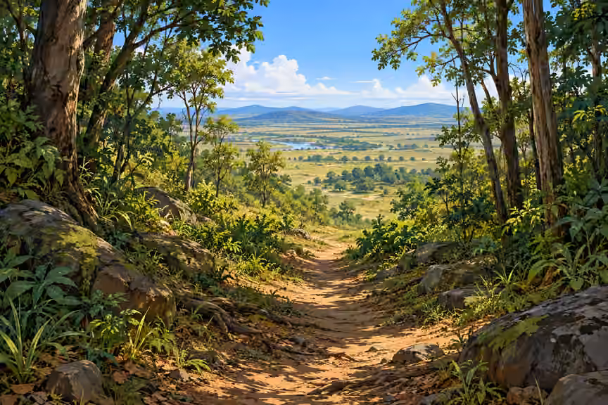 The forest path opens toward the borderlands.