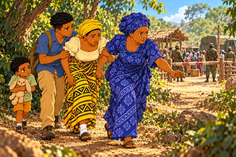 Ngozi leads the family toward the border.
