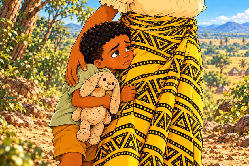 Obi clings to his mother.