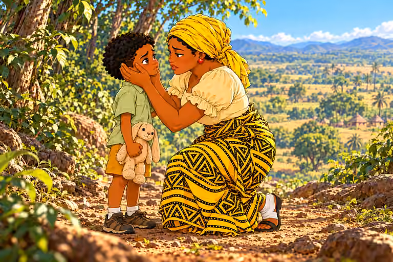 Nneka kneels to reassure Obi.