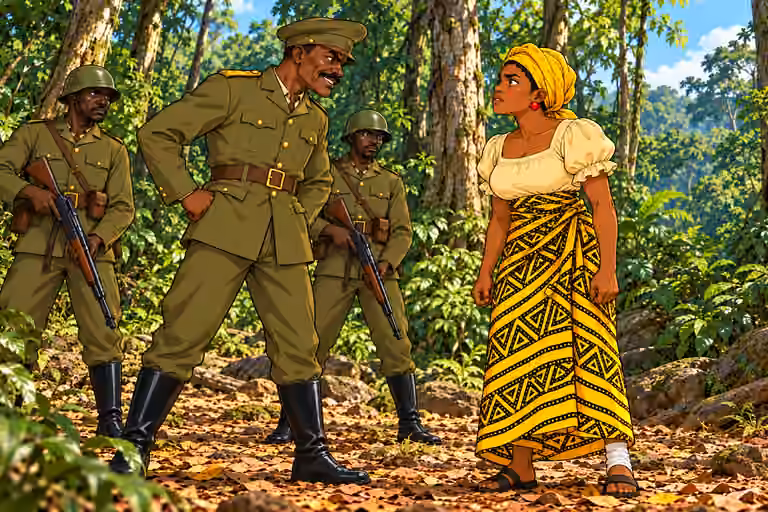 Ibrahim confronts Nneka at the forest edge.
