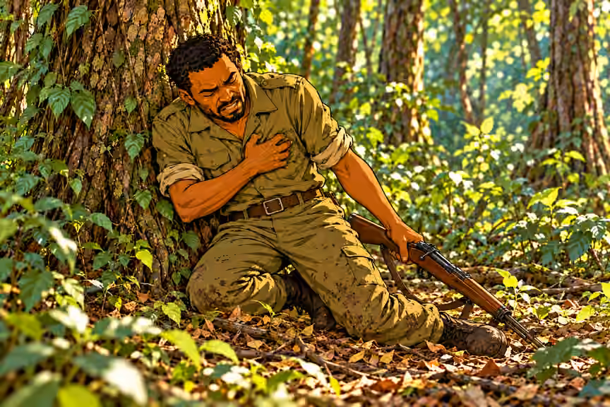 Okorie falls after defending the family.