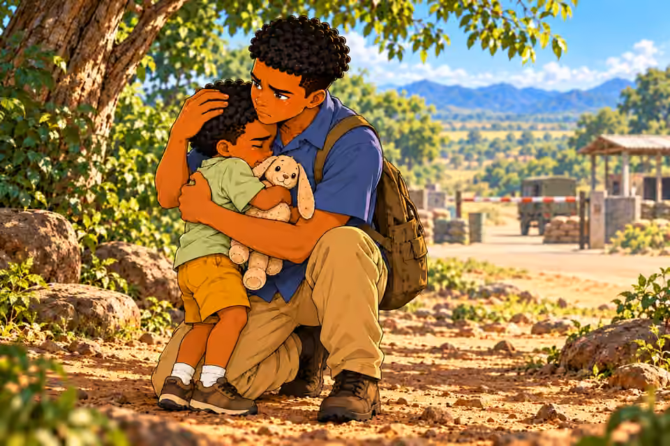 Chima holds Obi close as they mourn.