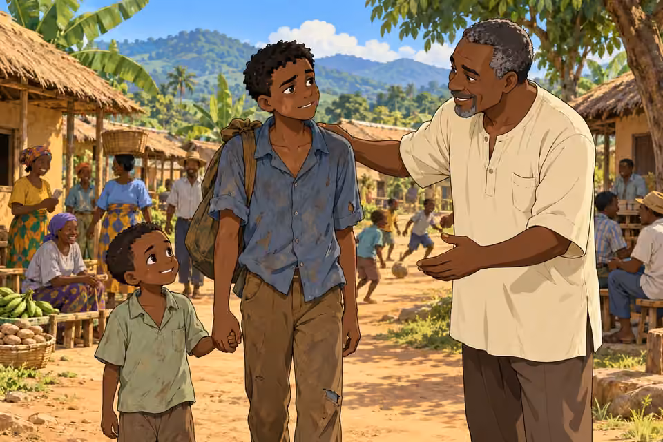 Ekok welcomes Chima and Obi with warmth and compassion.