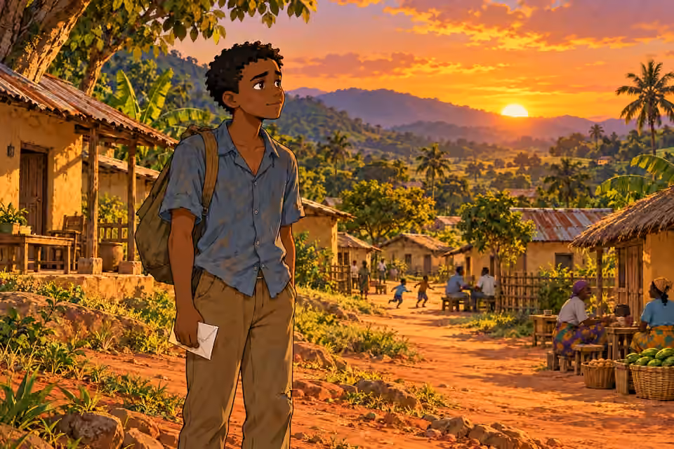 Chima considers the journey at sunset.