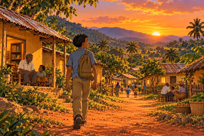 He returns to the village ready for the next step.