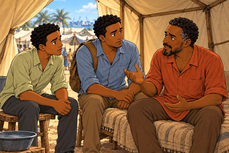 Uche recounts his escape and asks about the family.