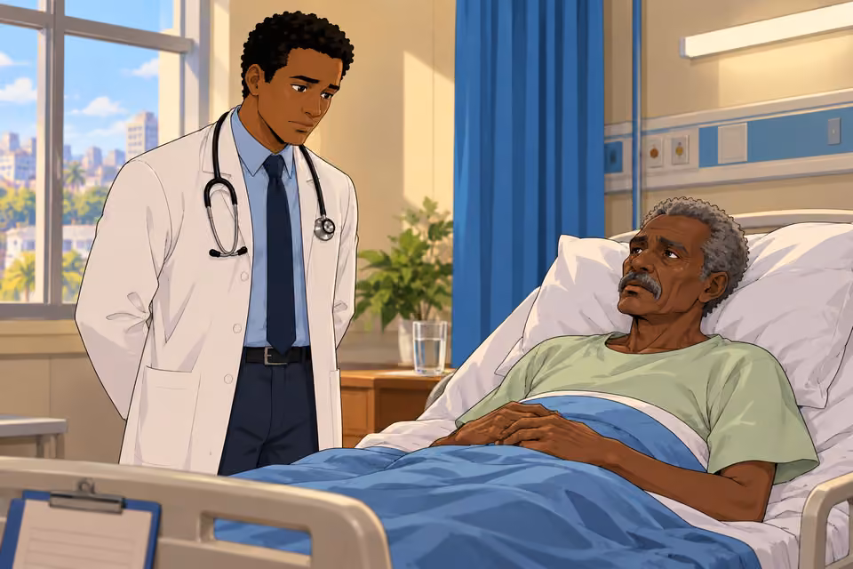 Chima finds Ibrahim frail and ill.