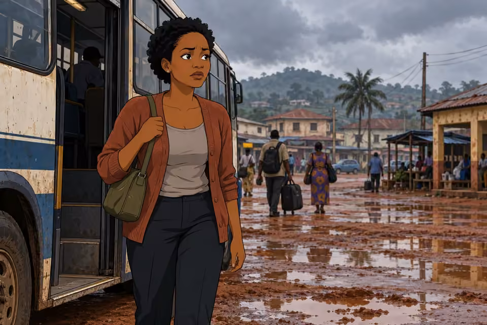 Adesuwa steps off the bus into her changed hometown.