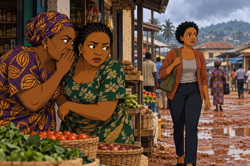 Whispers follow Adesuwa past the grocery store.