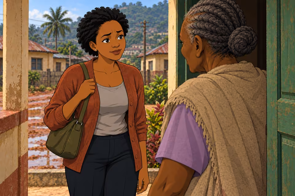 Adesuwa tries to greet Mrs. Fola with a smile.