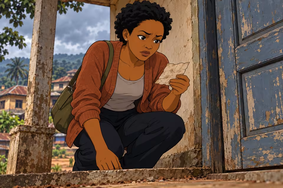 A crumpled note catches Adesuwa’s eye beneath the doorframe.