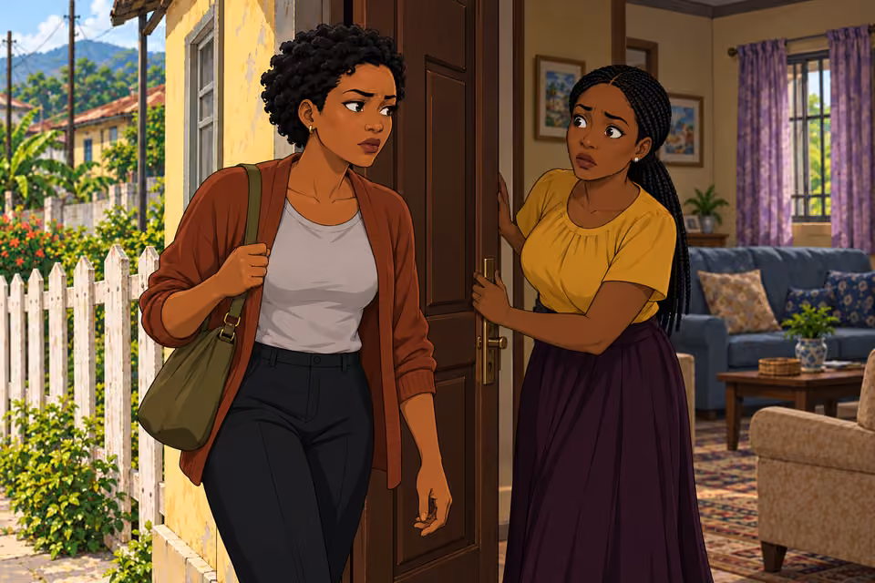 Kemi reluctantly invites Adesuwa inside.