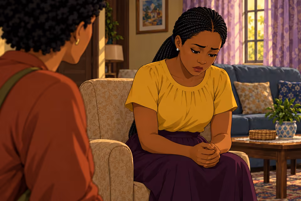Kemi avoids Adesuwa’s eyes while mentioning the town’s gossip.