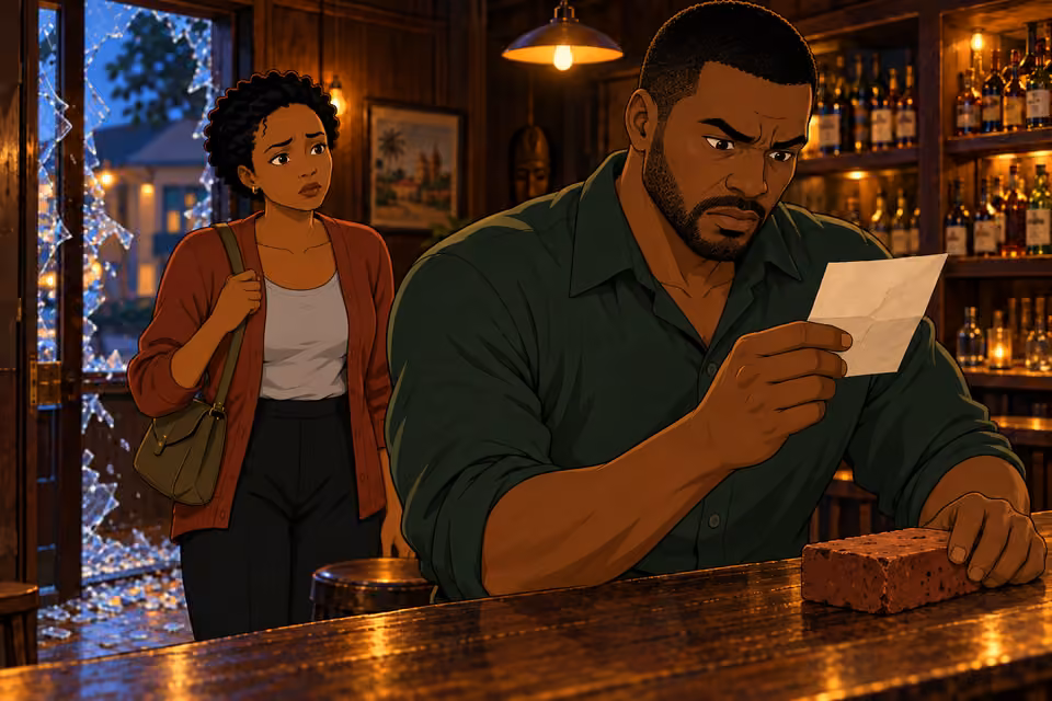 Tayo reads the threat delivered with the brick.