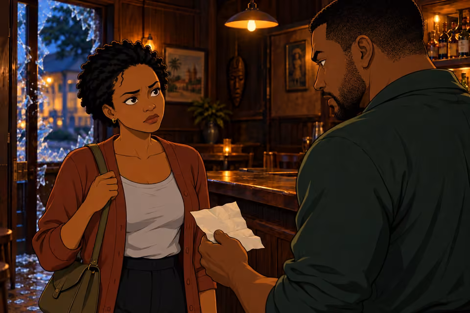Adesuwa recognizes the danger but struggles to stay calm.