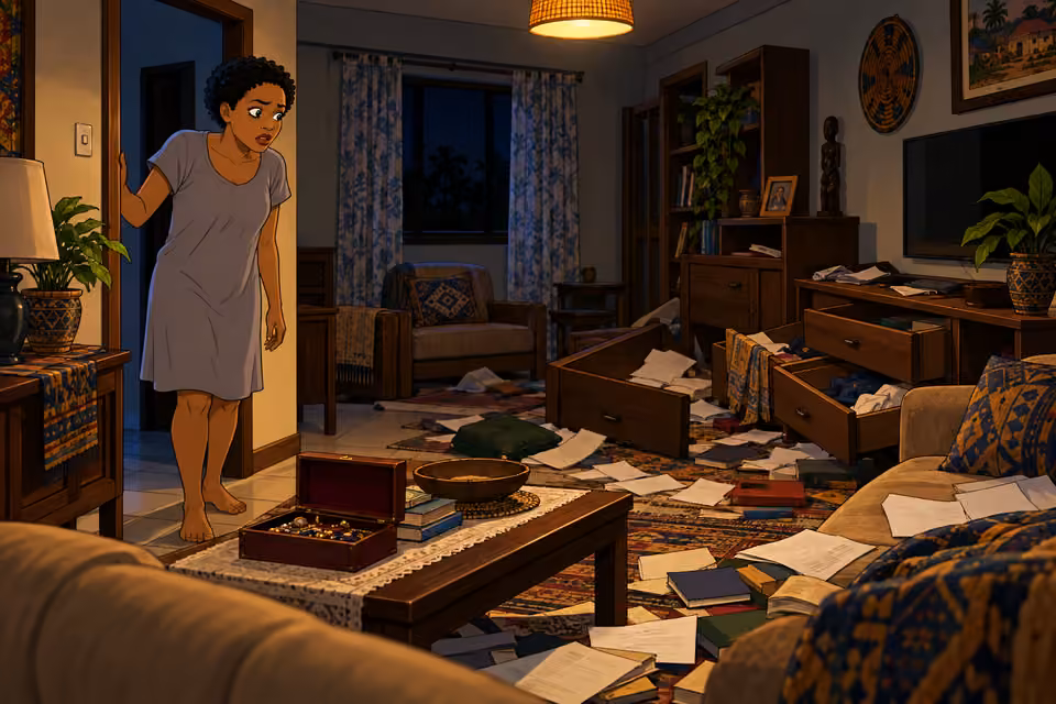 The intruder leaves chaos without taking the valuables.
