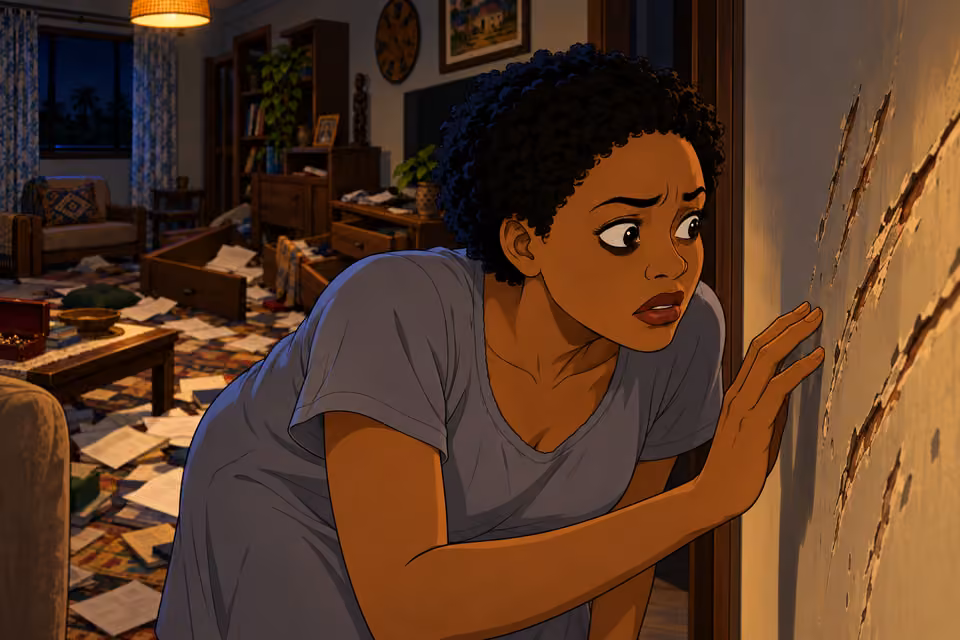 A warning scratched into the wall tells Adesuwa to stop searching.