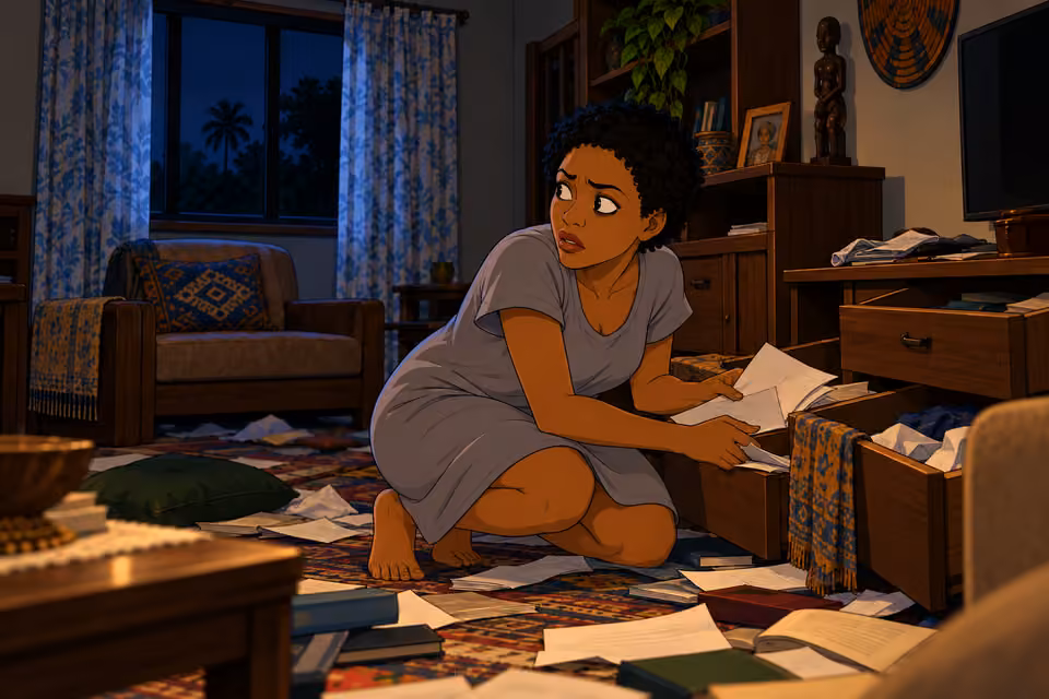 While tidying the room, Adesuwa fears that someone may still be watching.