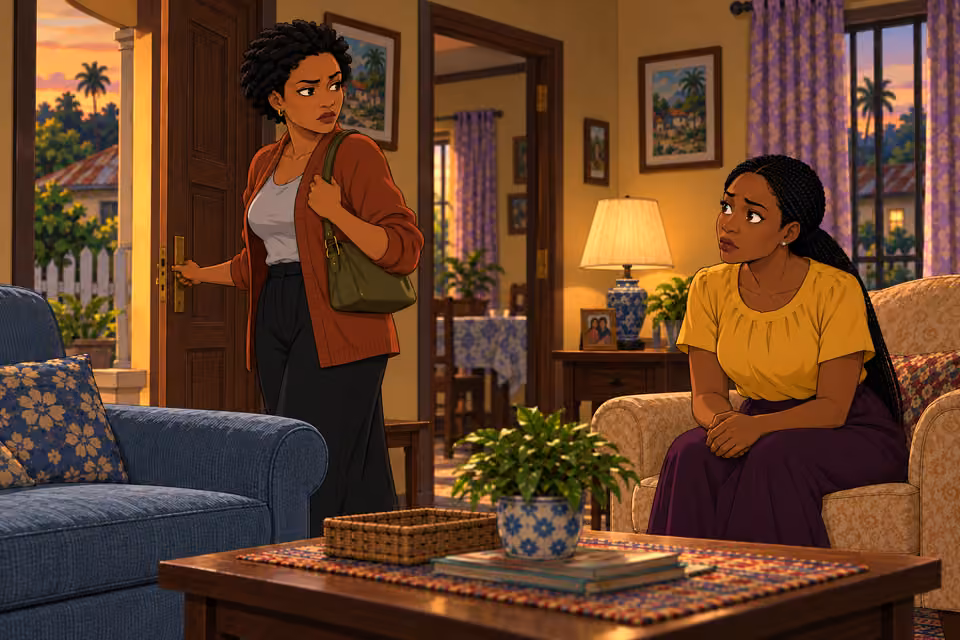 Adesuwa heads for the door, refusing to be frightened away.