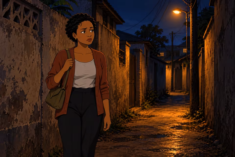 Adesuwa takes a familiar shortcut through a dim alley.