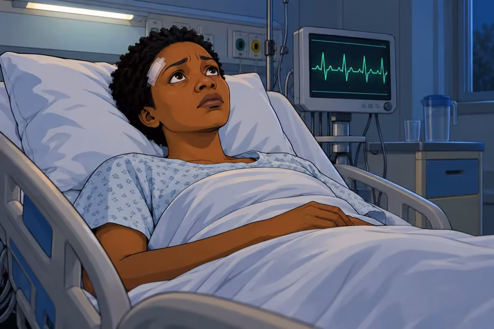 Adesuwa lies awake in hospital after the accident.