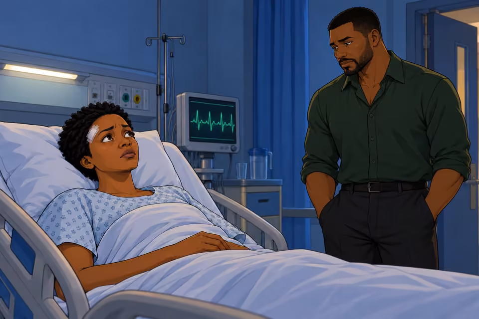 Tayo arrives at Adesuwa’s bedside, visibly uneasy.