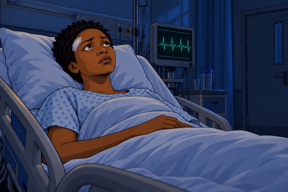 Adesuwa lies awake as the hospital grows quiet.