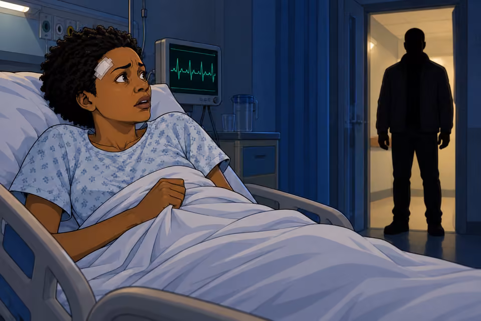 A shadowy stranger appears at the foot of Adesuwa’s bed.
