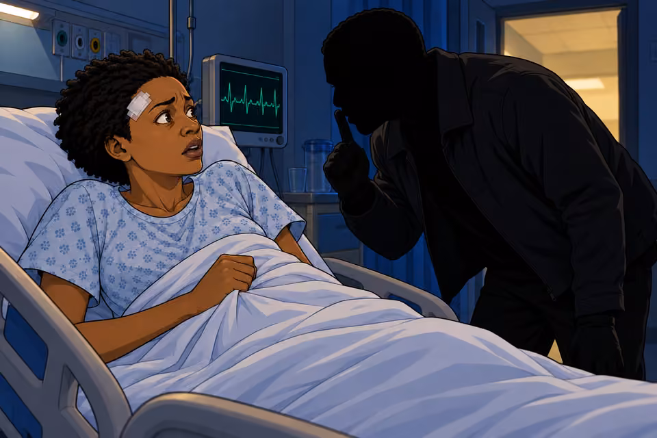The stranger silences Adesuwa and delivers a threat.