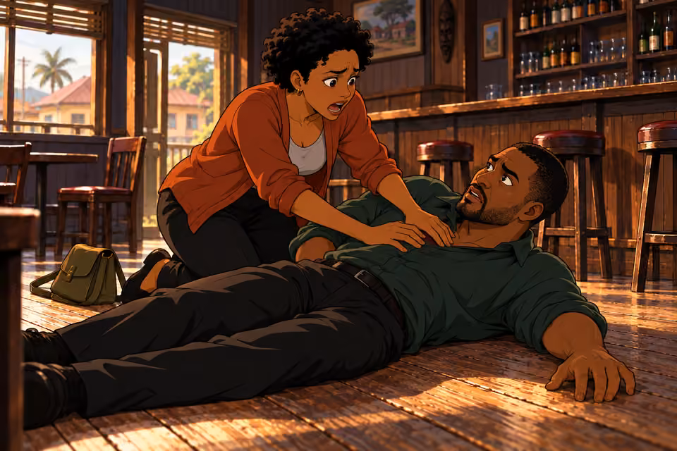 Adesuwa kneels beside Tayo and tries to save him.