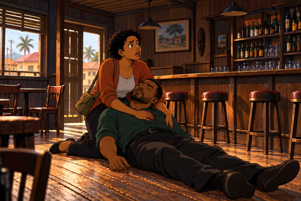 Adesuwa holds Tayo after his death and searches the empty bar for the shooter.