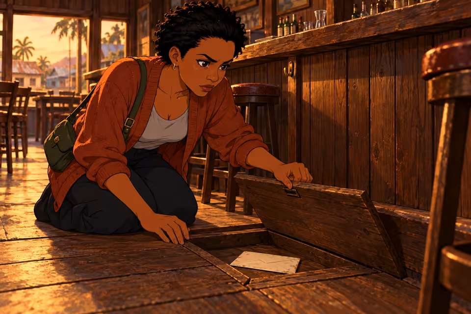 The hidden compartment contains an envelope left by Tayo.