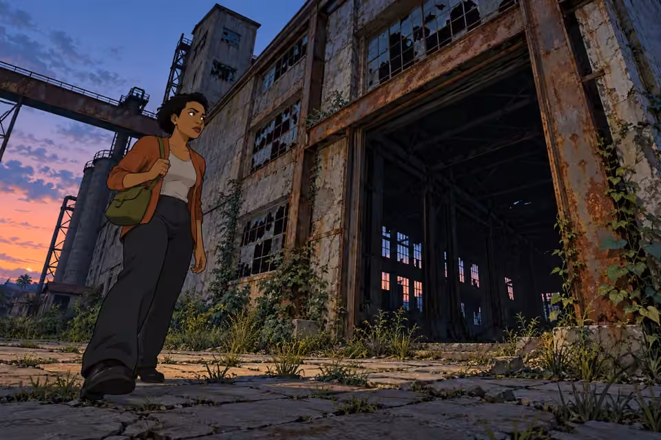 Adesuwa approaches the abandoned factory in search of answers.
